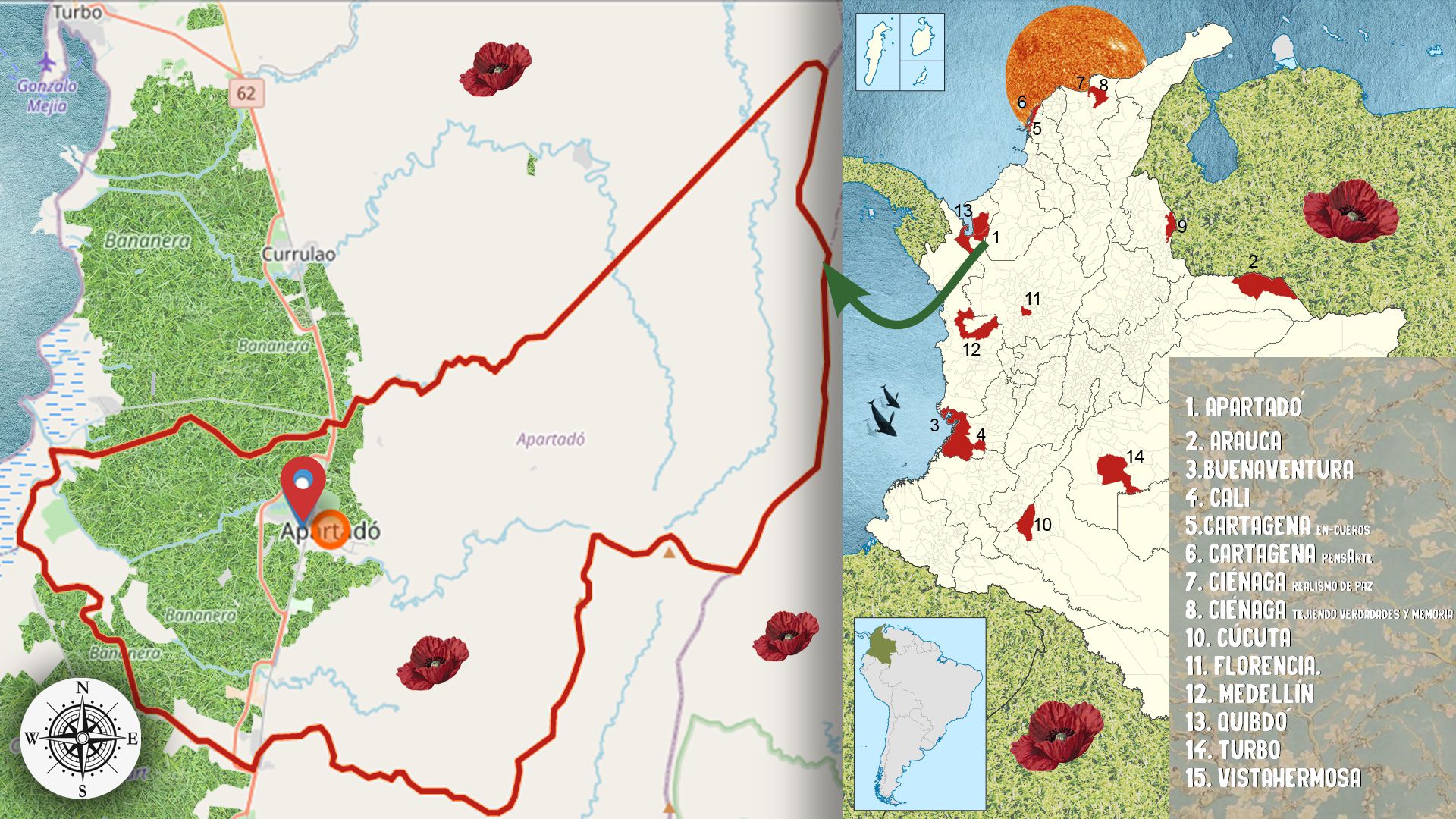 Mapa de Apartadó, Antioquia experiencias de Casas de la Verdad con Sentido