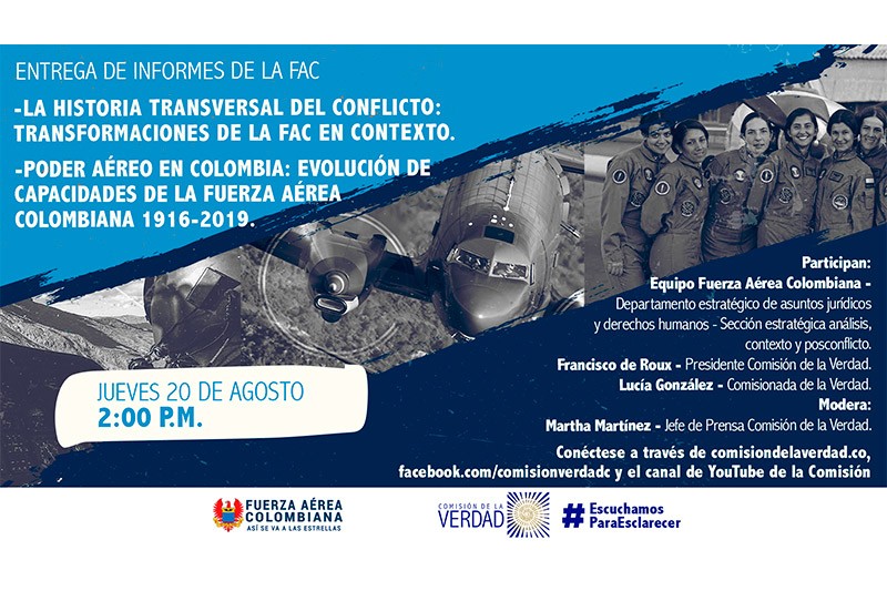 La Comisión de la Verdad recibirá informes de la Fuerza Aérea Colombiana