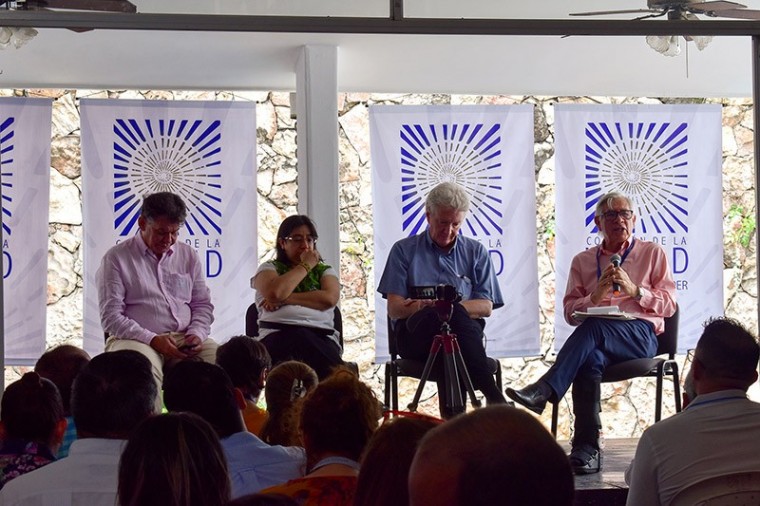León Valencia, Judith Maldonado, Franz Marré y el comisionado Saúl Franco, en la apertura oficial de la Casa de la Verdad en Cúcuta.